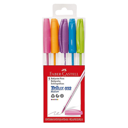 Bolígrafos Punta 1m Color Surtido Faber Castell Trilux 032 5Pz - MarchanteMX