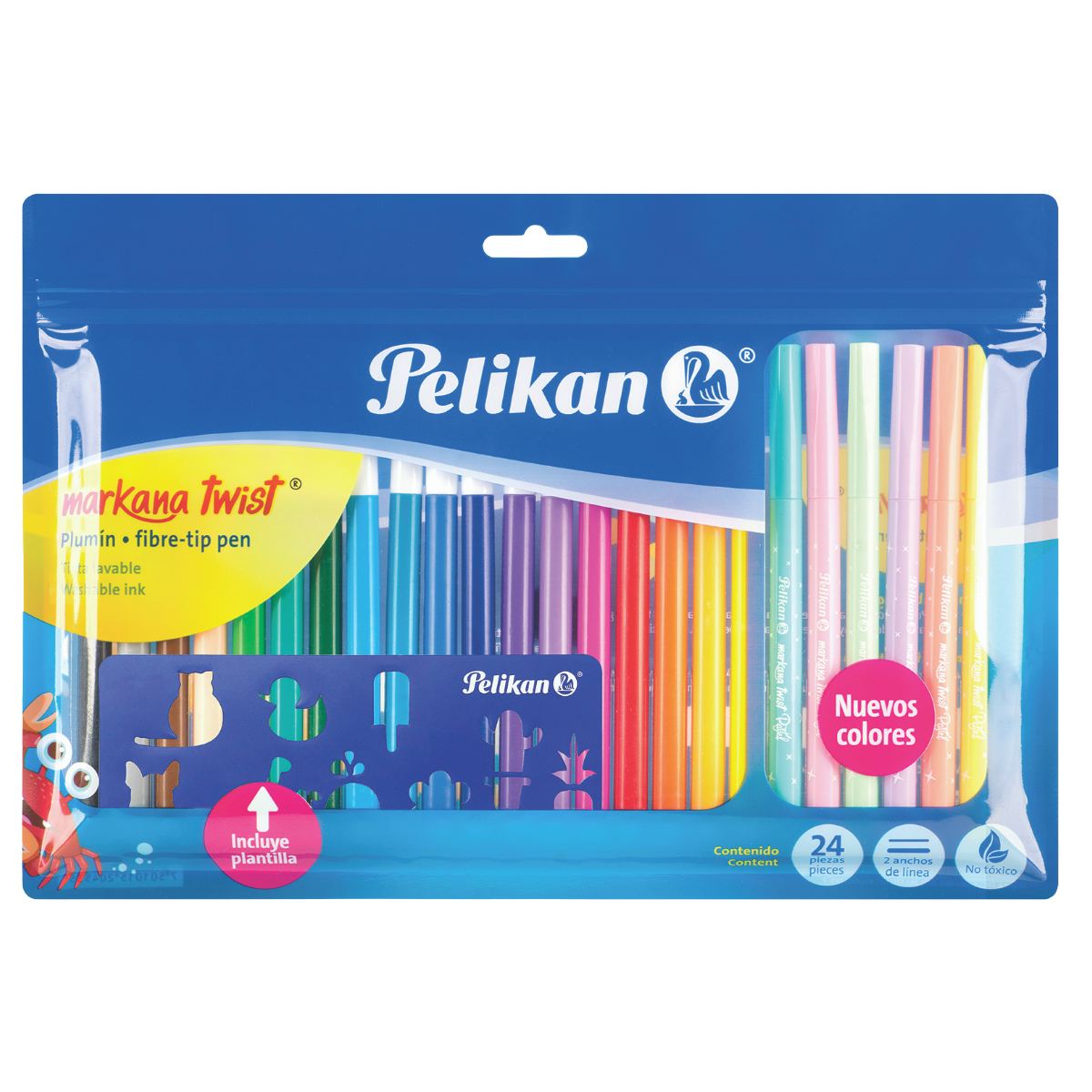 Plumones Lavables Incluye 6 Pastel Pelikan Markana Twist 24 Piezas