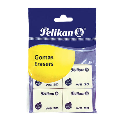 Gomas Borrador Plástica Ws30 Blanca Lápiz Escolar Pelikan 4 Piezas - Marchante MX