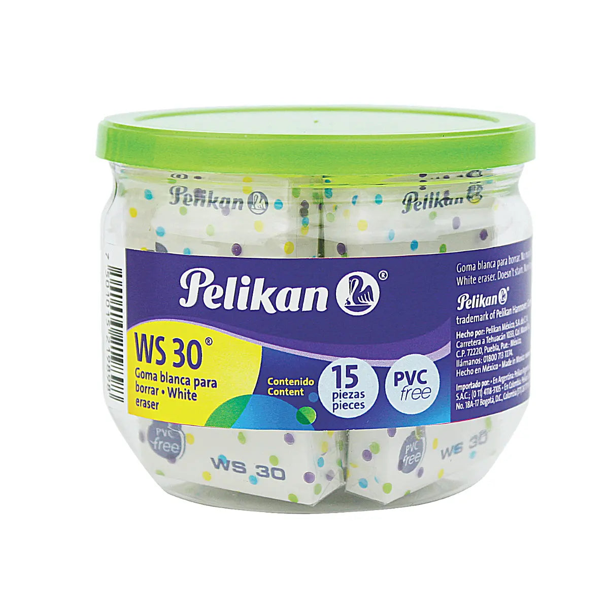 Bote de Gomas Plástica Ws30 Blanca Borradores Lápiz Pelikan 15 Piezas - Marchante MX