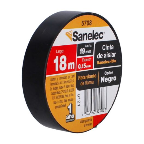 Cinta de aislar negra 19mmx18m Sanelec