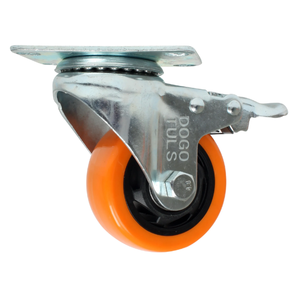 Rodaja PVC naranja giratoria con placa y freno 5″ Dogotuls