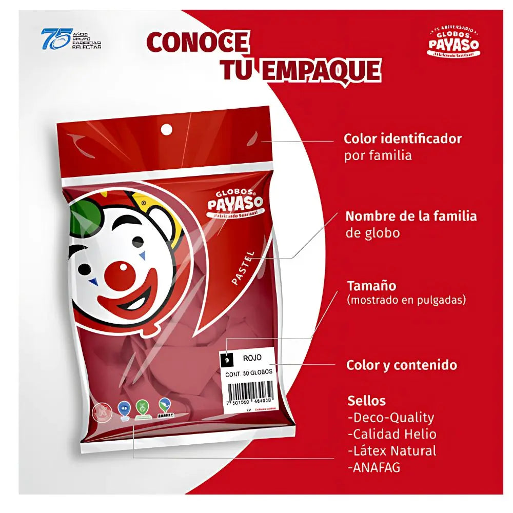 50pz Globos Payaso San Valentin Corazon N° H-10 Rosa - GLOBO PAYASO - vista trasera