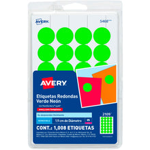 1008 Etiquetas Redondas Avery Colores Circular Pequeña 1.9cm Elegir Color - MarchanteMX