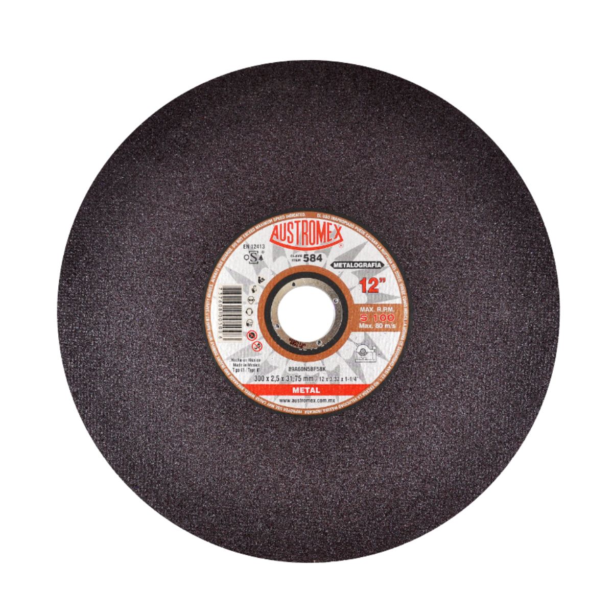 Disco abrasivo para corte de pruebas metalográficas de 300 x 2.5 x 31.75 mm