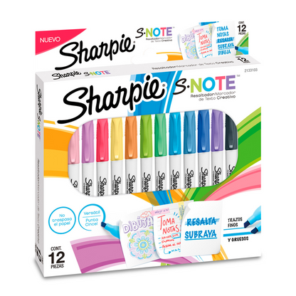 Marcatextos Sharpie S Note Punta Cincel Tonos Pastel 12 Piezas