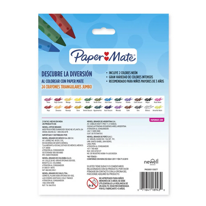 Crayones Jumbo Triangulares Paper Mate 24 Piezas