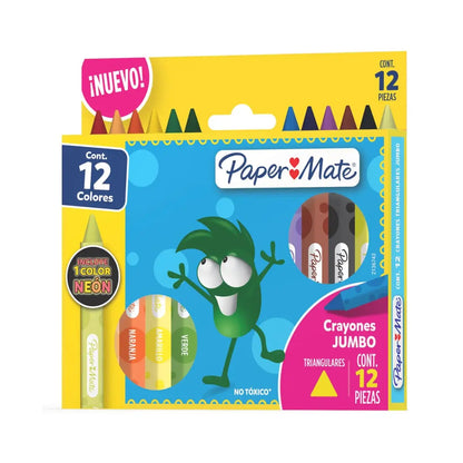 Crayones Jumbo Triangulares Paper Mate Extra Grueso 12 Piezas Paper Mate