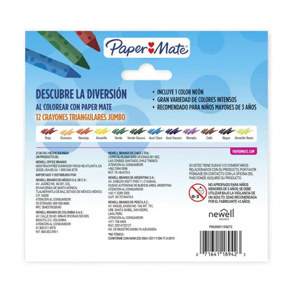 Crayones Jumbo Triangulares Paper Mate Extra Grueso 12 Piezas Paper Mate