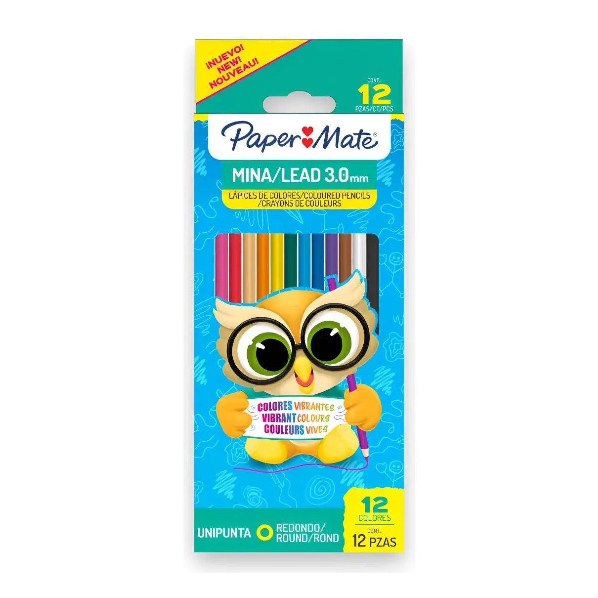 12 Lápices Colores Paper Mate Redondos Unipunta - Papermate - vista trasera