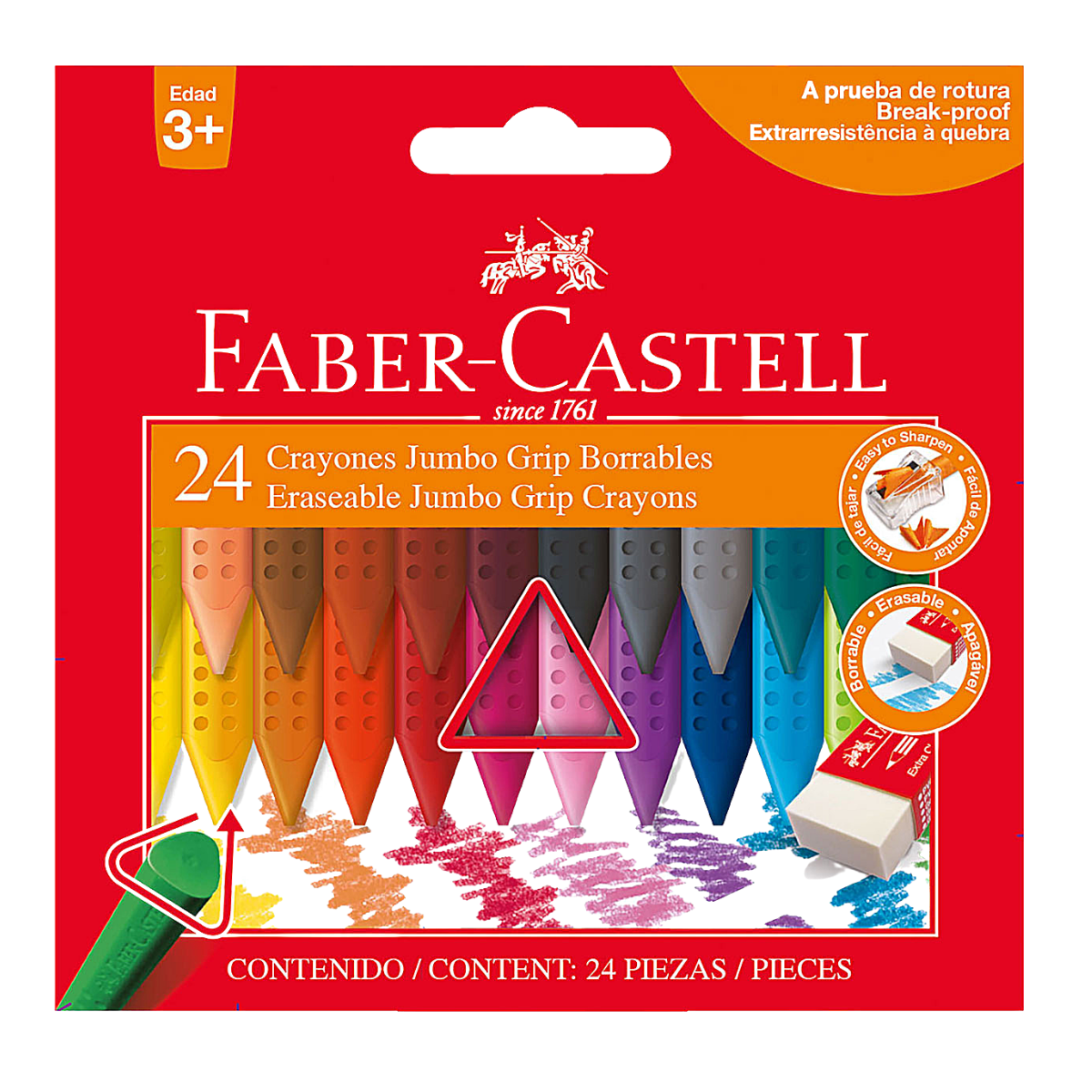 Crayones Jumbo Borrable Faber Castell Grip Triangular 24 Pz - MarchanteMX