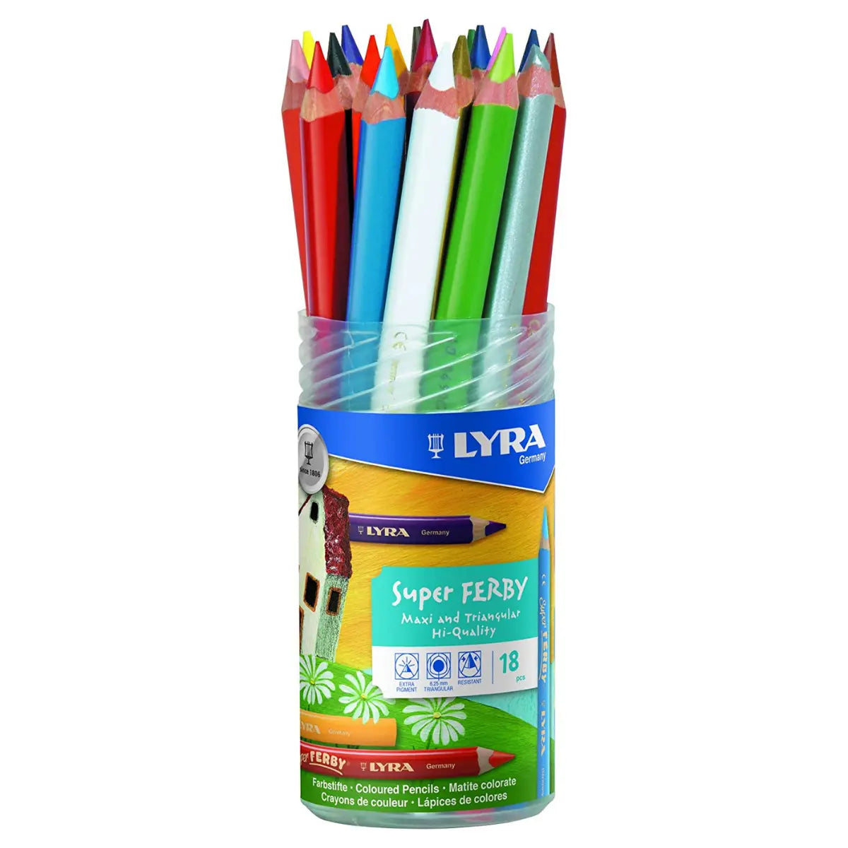 Lápices De Colores Triangulares Tubo Lyra Super Ferby 18 Piezas - lyra - vista lateral