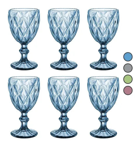 Juego 6 Copas Vino Agua Cristal Labrado Vidrio Colores 245ml Elegir Color