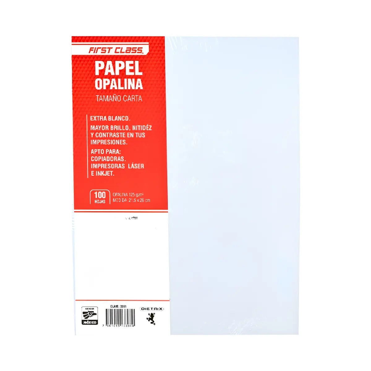 100 Hojas Papel Opalina First Class Tamaño Carta Blanco First Class