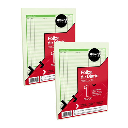 2 Block Poliza Diario Tamaño Carta 100 Hojas Rayter Verde