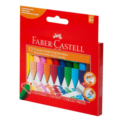 Crayones Jumbo Borrable Faber Castell Grip Triangular 12 Pz - Faber Castell - empaque