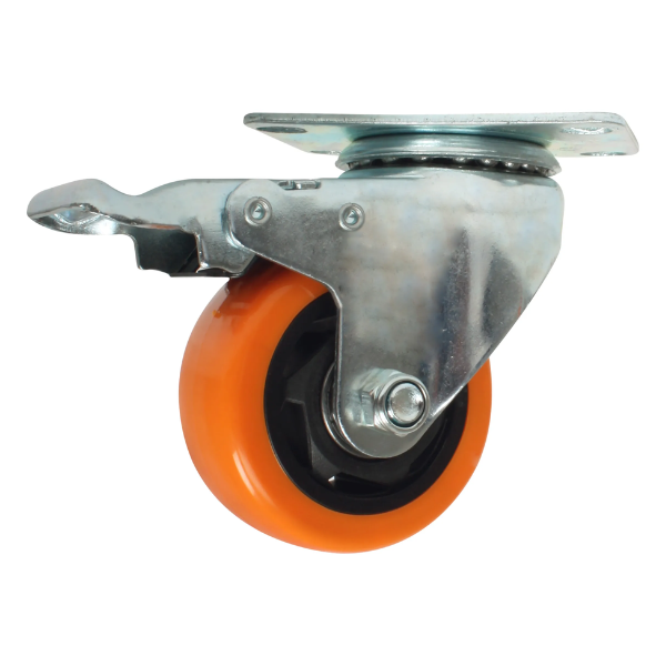 Rodaja PVC naranja giratoria con placa y freno 5″ Dogotuls