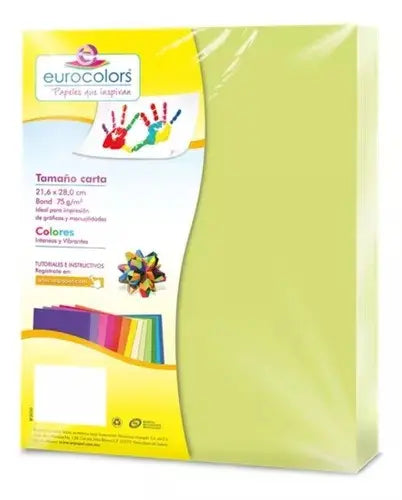 100 Hojas Color Pastel Eurocolors Tamaño Carta Color Elegir Verde Pastel / 103 - Eurocolors - empaque