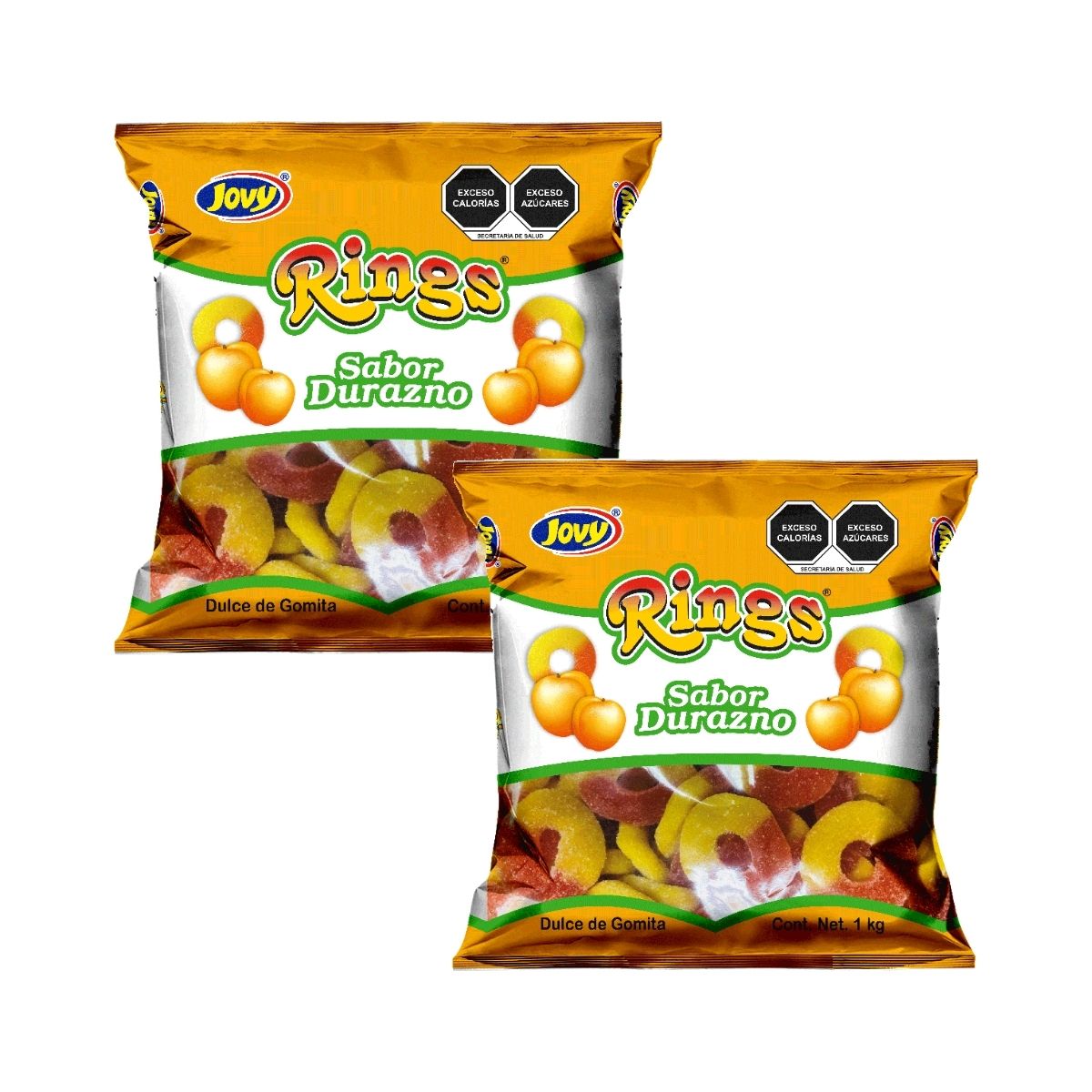 2 Pack Gomitas Aros Sabor Durazno Jovy 1kg C/u Acidito Dulce