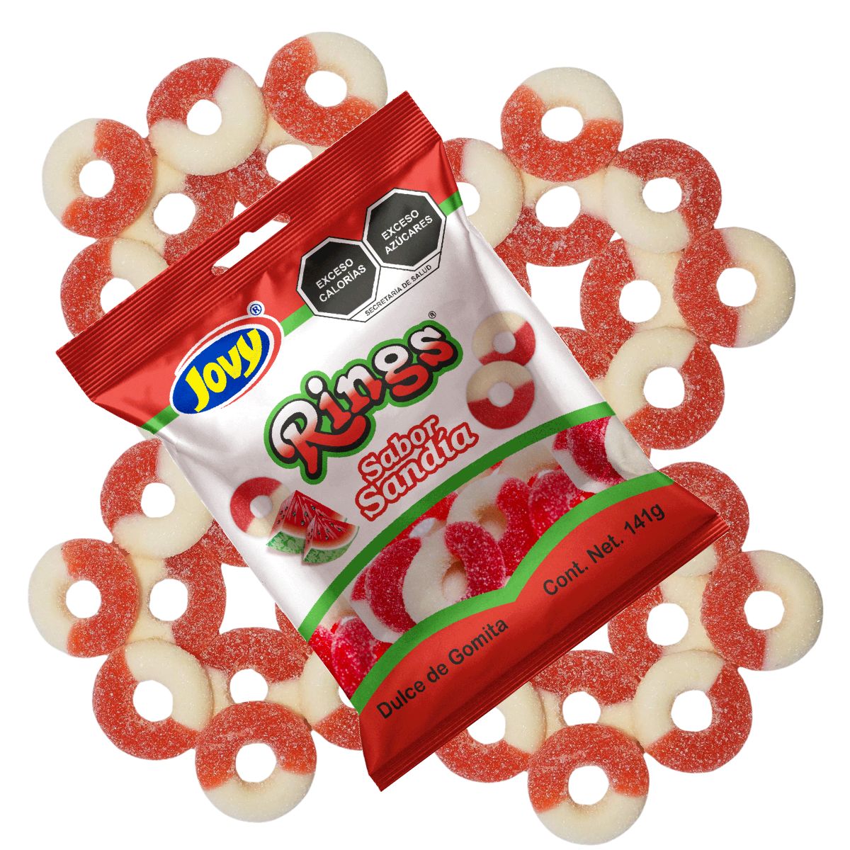 3 Pack Gomitas Aros Sabor Sandia Jovy Rings Aciditas 1kg C/u