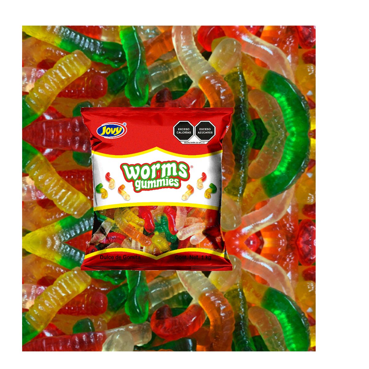 1 Kg Gomitas Lombrices Jovy Sabores Frutales Worms Gummies