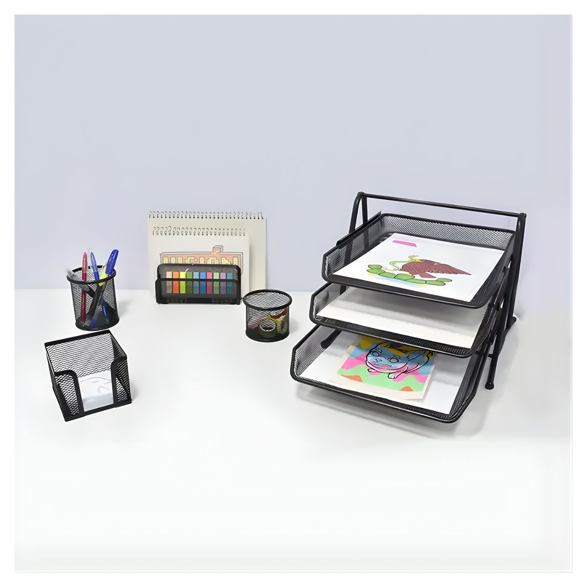 Juego Escritorio Malla Metalica Sablon Organizador