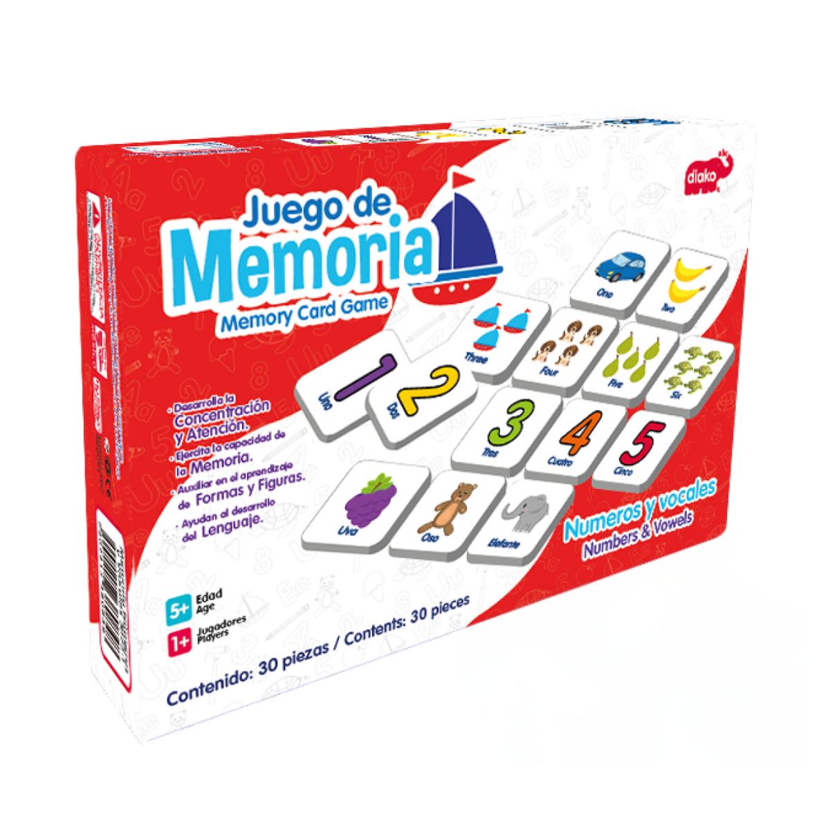 Juego De Memoria Números Y Vocales Mesa Diako Didáctico