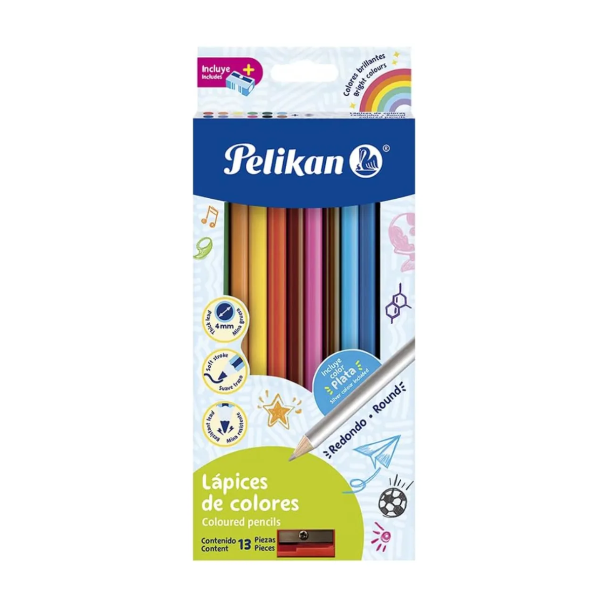 Caja 13 Lápices Colores Redondos Largos Niños Pelikan