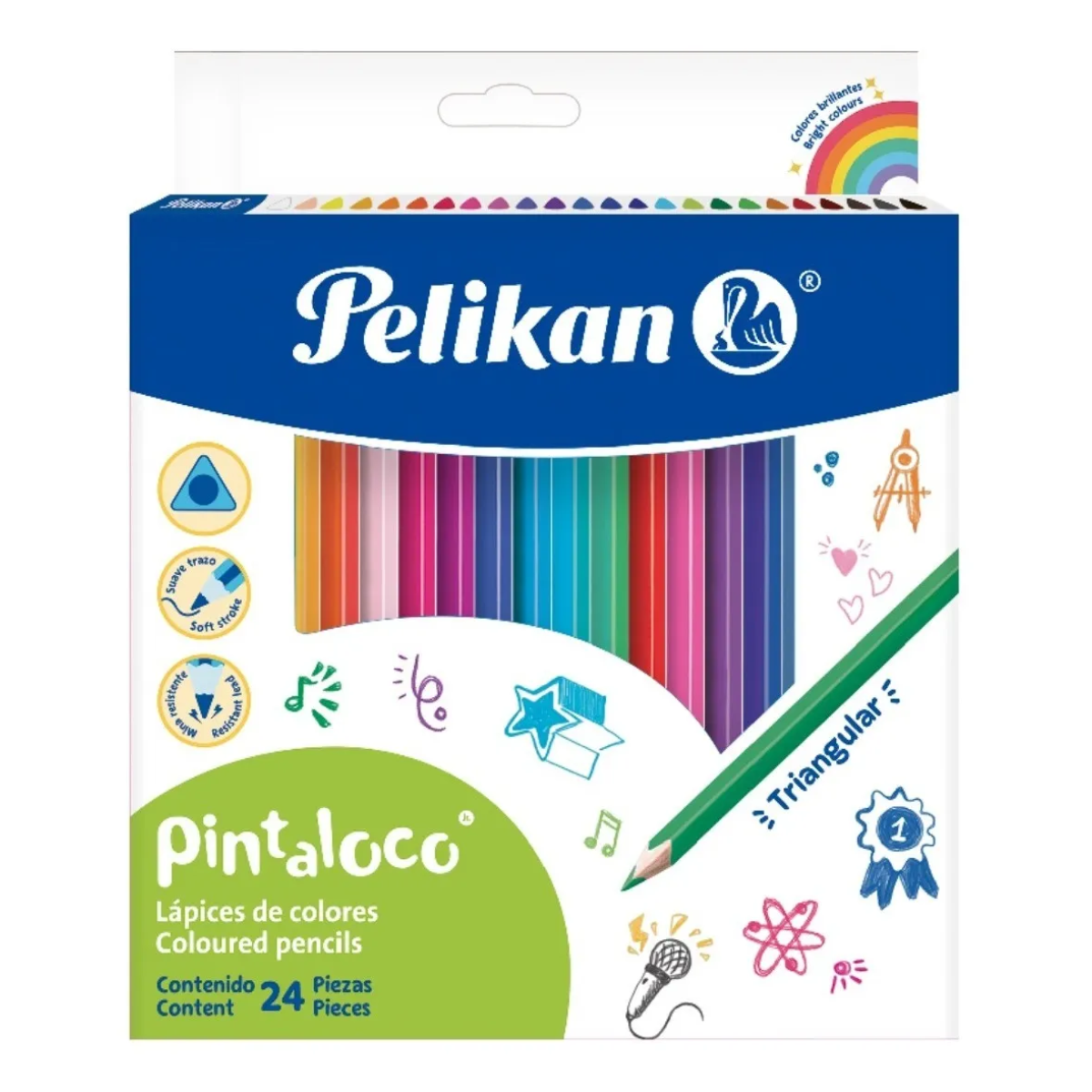 24 Lapices Colores Triangulares Largos Pelikan