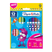 Plumones Marcadores Paper Mate Lavables Colores Surtidos 12 Piezas