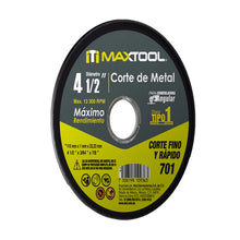 Disco Corte de Metal 4 1/2" x 1mm Maxtool Tipo 1