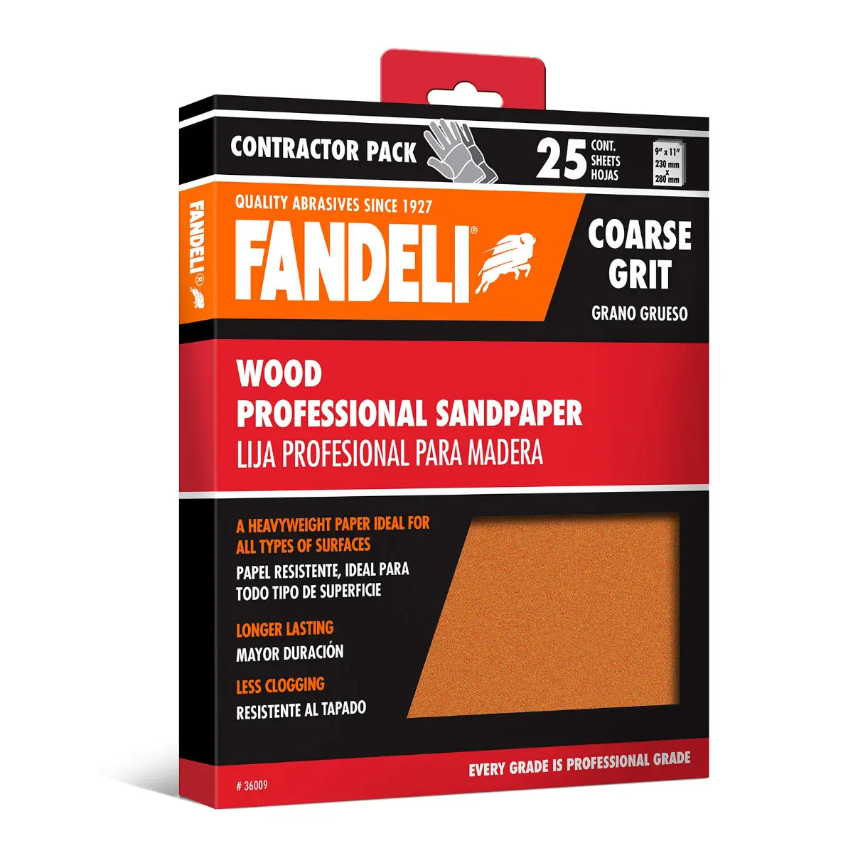 25 Hojas Lija Madera Profesional Grado Grueso 9x11 Fandeli - Fandeli - empaque