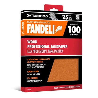 Kit 25 Lija Madera Profesional Grano 100 Medio 9x11 Fandeli - Fandeli