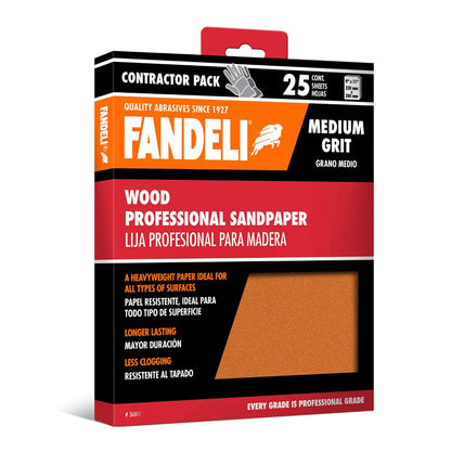 Kit 25 Hoja Lija Madera Profesional Grano Medio 9x11 Fandeli - Fandeli