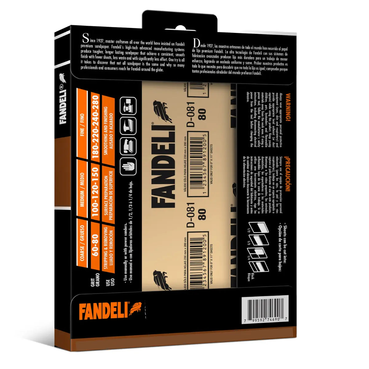 Kit 25 Lija Profesional Multiusos Grado 100 Medio Fandeli - Fandeli - vista trasera