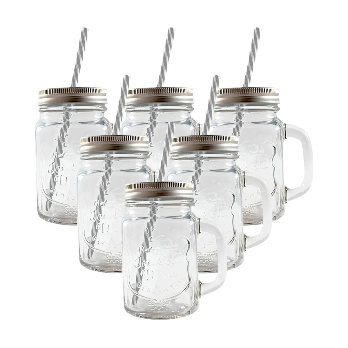 Kit Vitrolero 5 lt + 6 Tarros Mason Jar Asa Tapa Plata