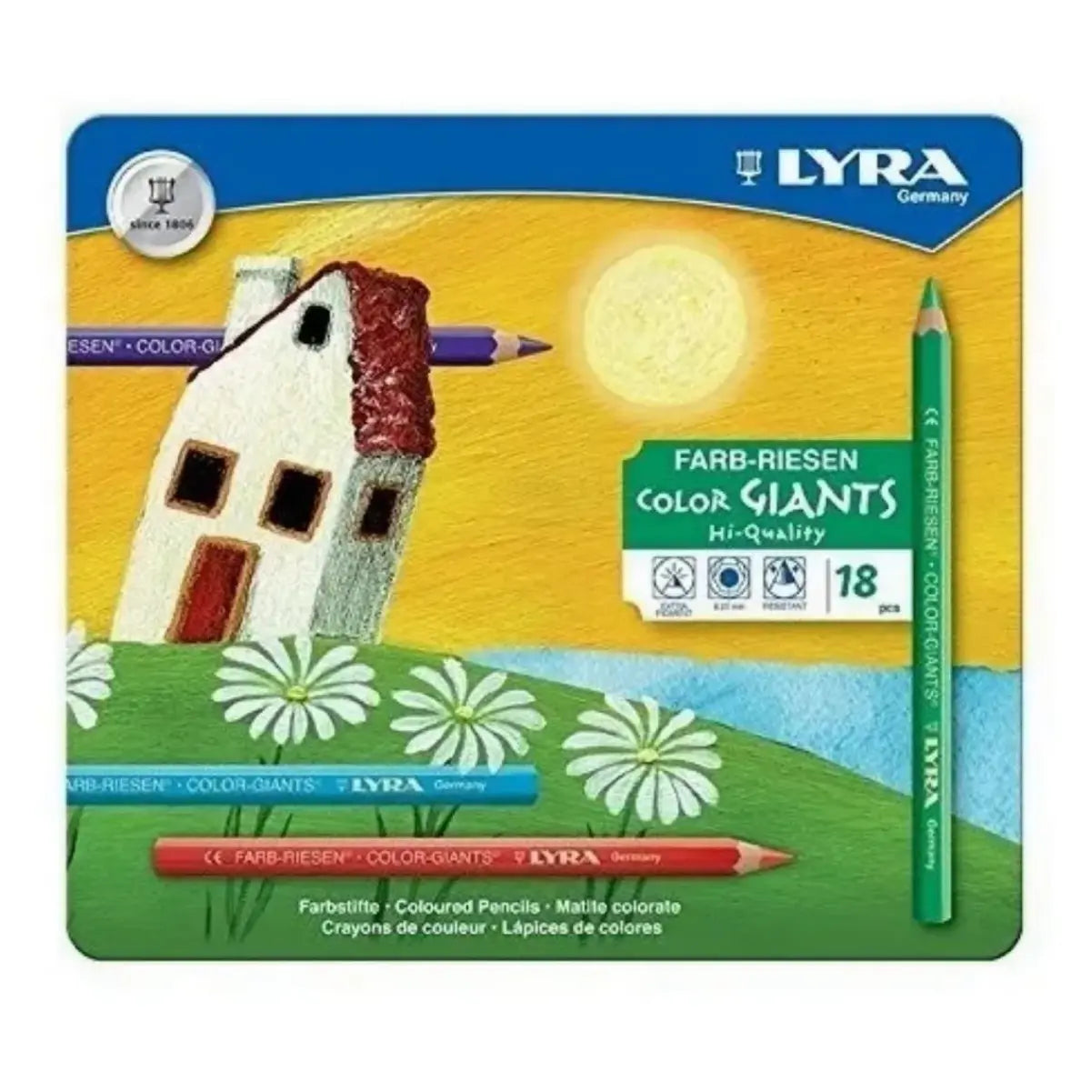 LAPICES DE COLORES HEXAGONALES GIGANTES LYRA ESTUCHE METALICO CON 18 COLORES. - lyra - detalle