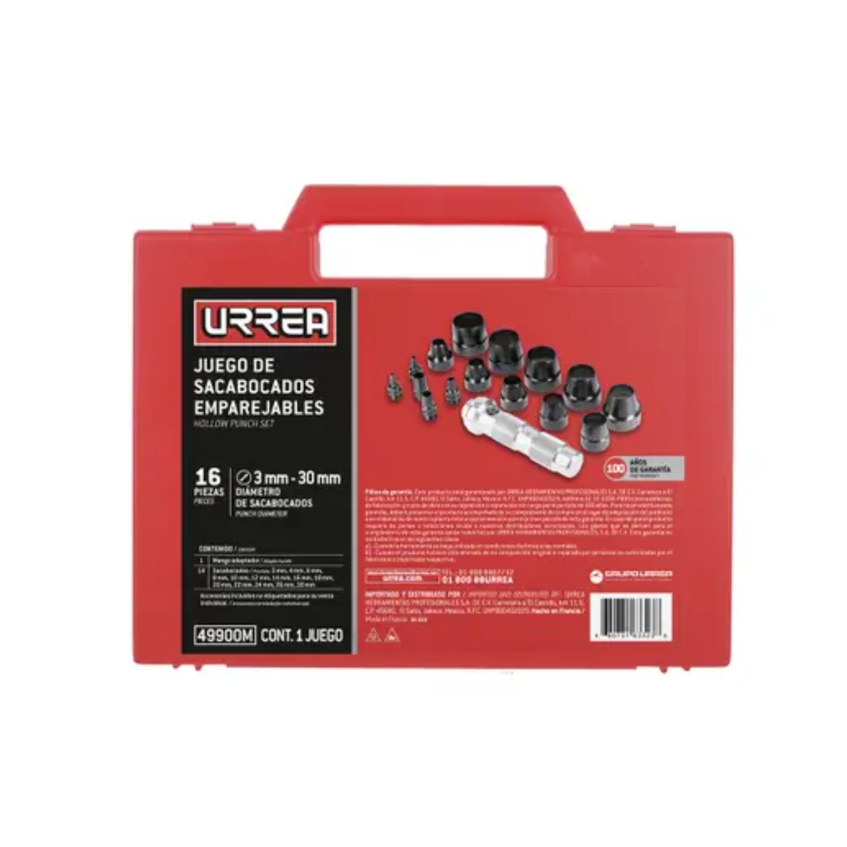 Juego Sacabocados Urrea 3 -30mm 16 Pzs