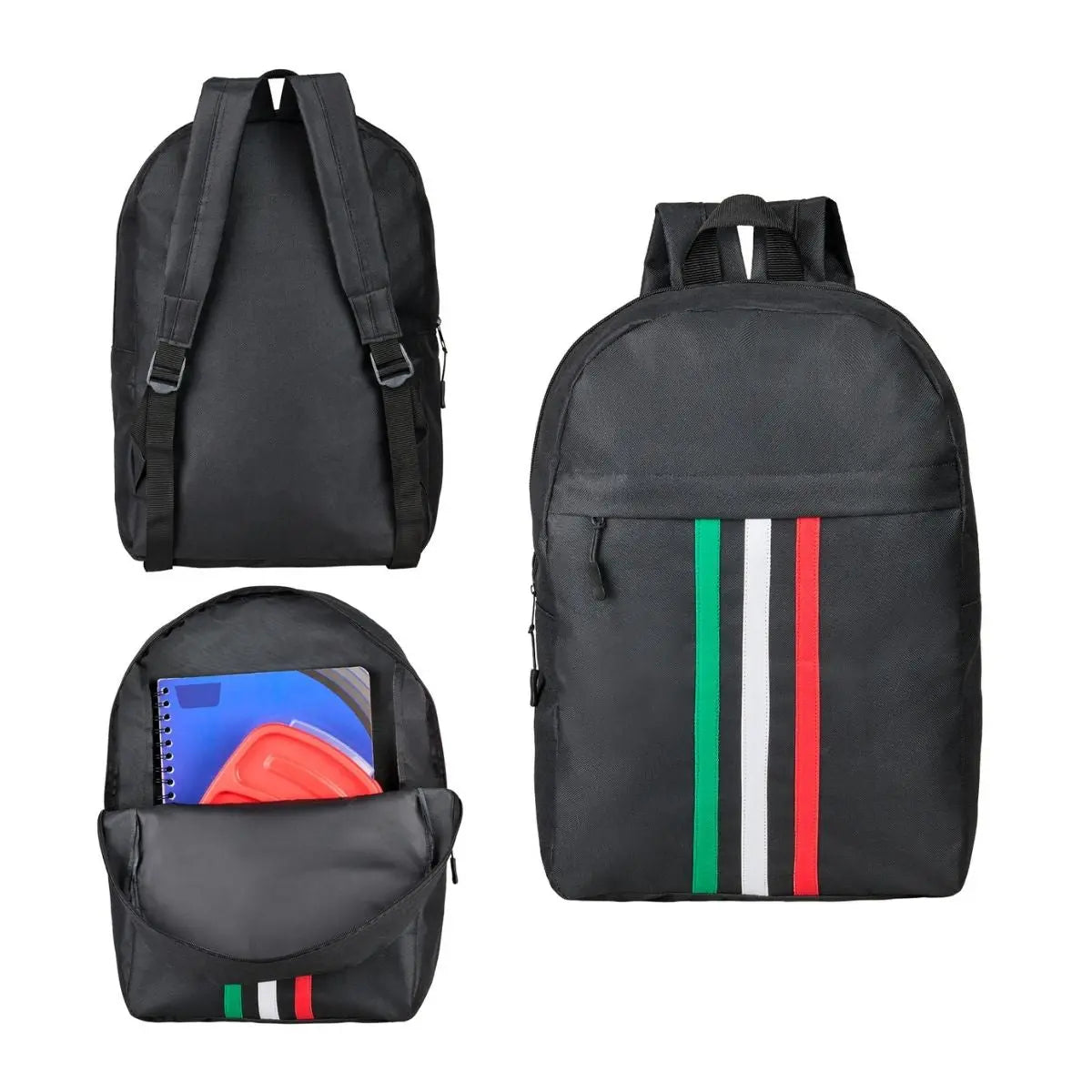 Mochila Negra Ajustable For Promotional Rayas Tricolor
