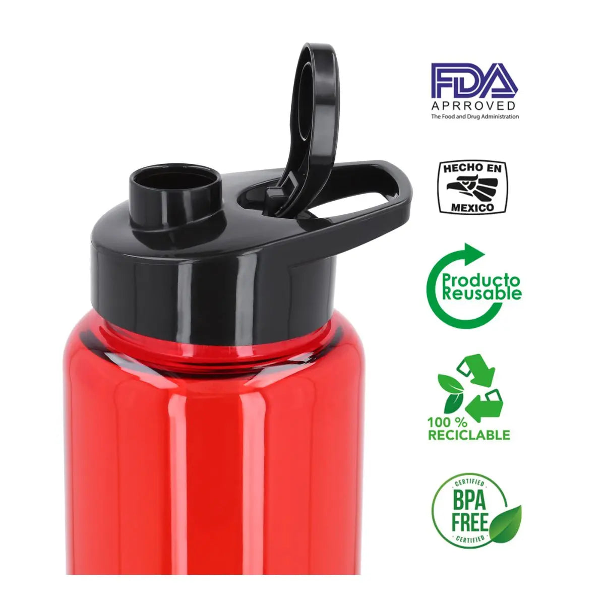 10pzs Cilindro Plastico Pai Tapa Enroscable 1000 ml Naranja For Promotional - For Promotional - vista lateral