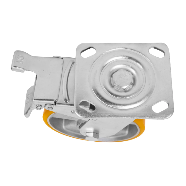 Rodaja Aluminio PU Naranja Giratoria con Freno 6"