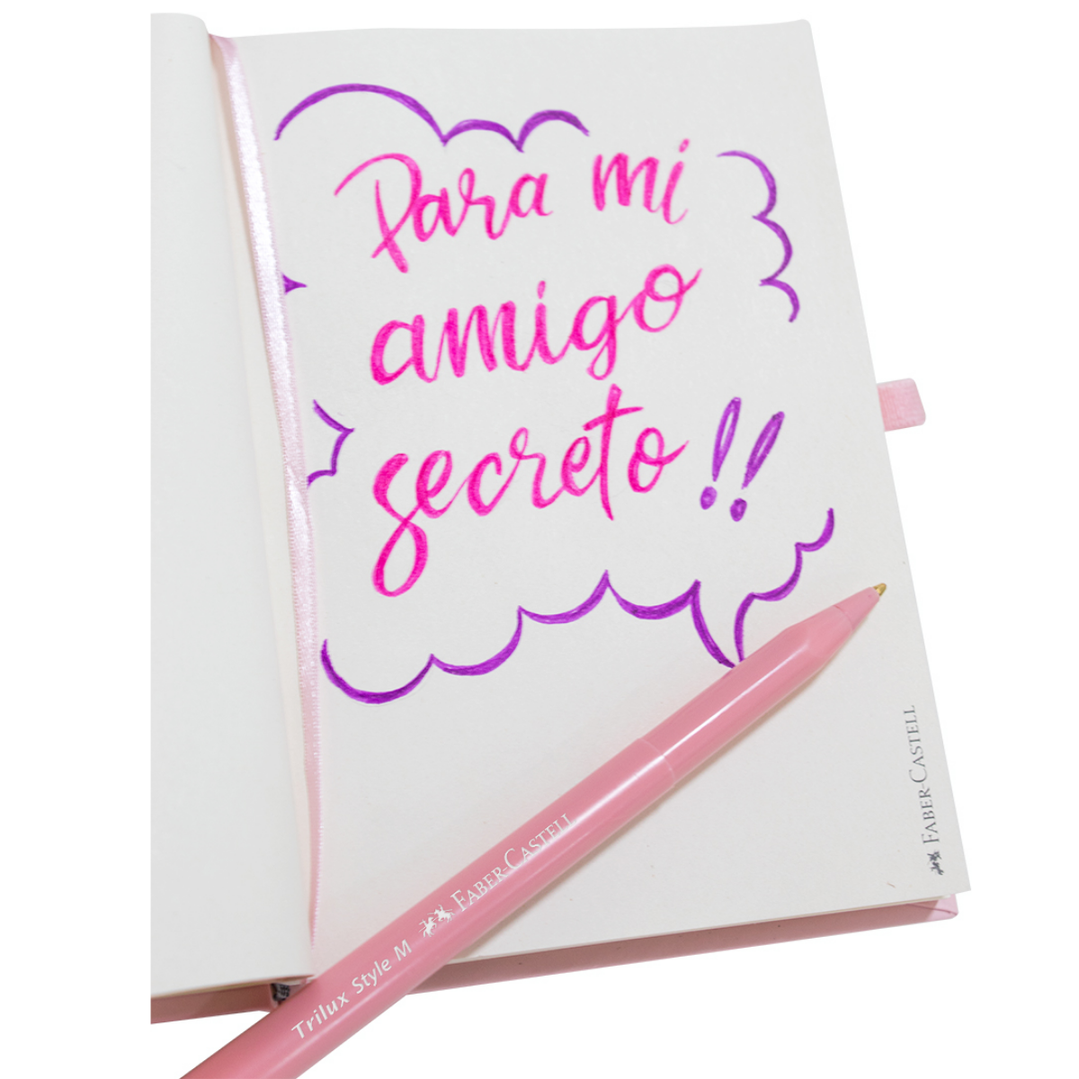 Set Mini Libreta Dibujo Rosa Pastel + Pluma Faber Castell - MarchanteMX