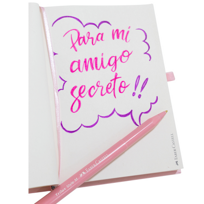 Set Mini Libreta Dibujo Rosa Pastel + Pluma Faber Castell - MarchanteMX