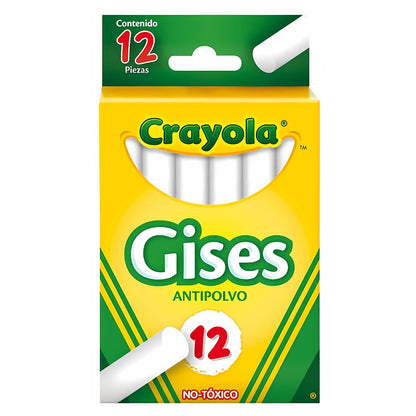 Caja 12 Gises Blancos Antipolvo Escolar Pizarrón Crayola