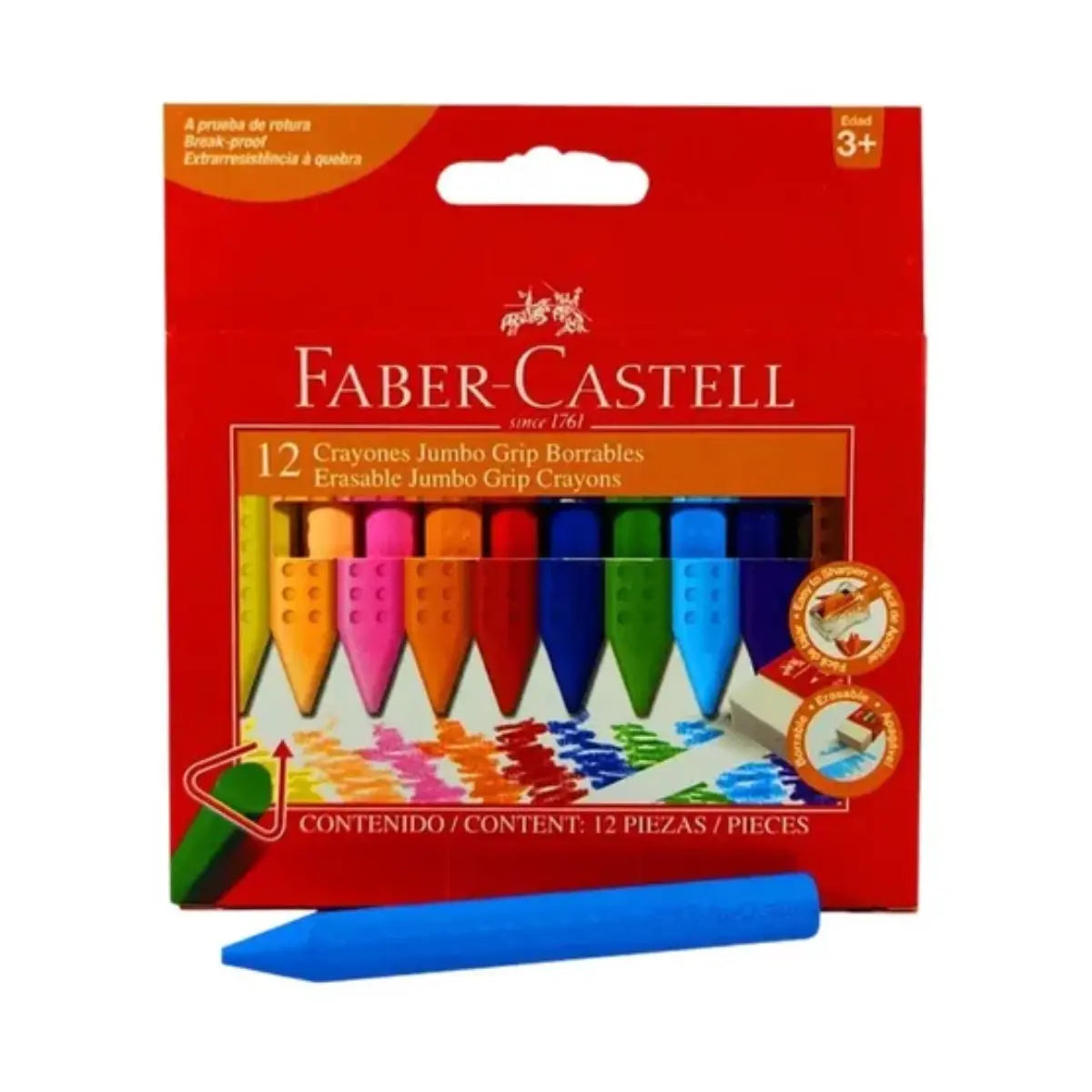 Crayones Jumbo Borrable Faber Castell Grip Triangular 12 Pz - Faber Castell - accesorios