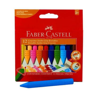 Crayones Jumbo Borrable Faber Castell Grip Triangular 12 Pz - Faber Castell - accesorios