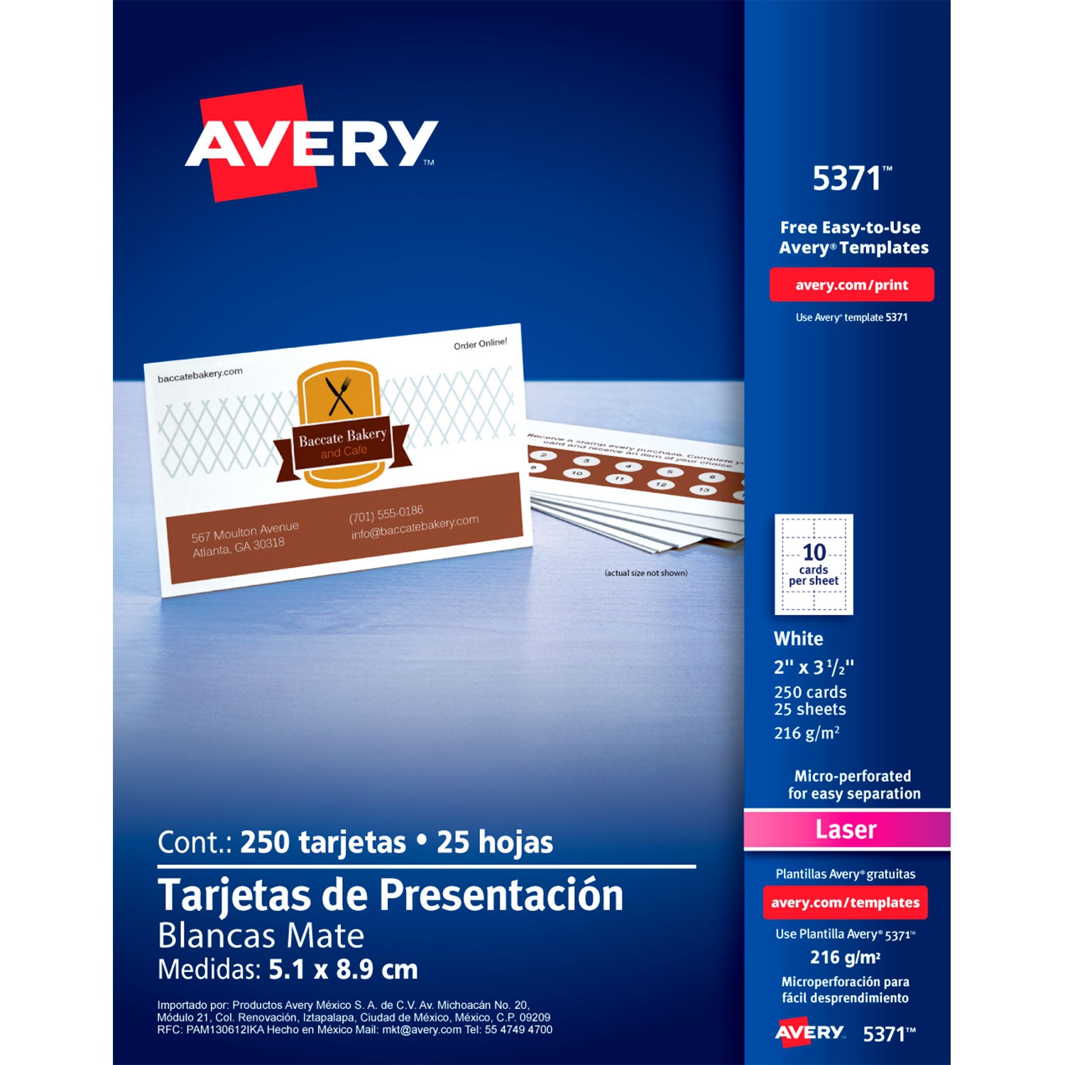250pz Tarjeta Presentacion Avery Blanca Laser 5.1 X 8.9 Cm