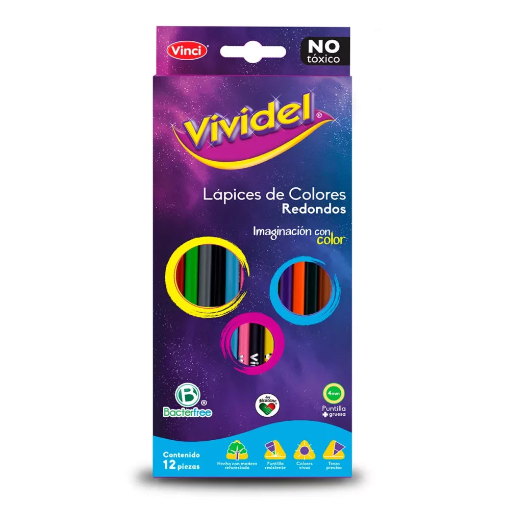 Lapices de Colores Triangulares Vinci Vividel 4mm 12 Piezas