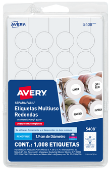 1008 Etiquetas Redonda Removible Avery Blanco 1.9cm Codigo