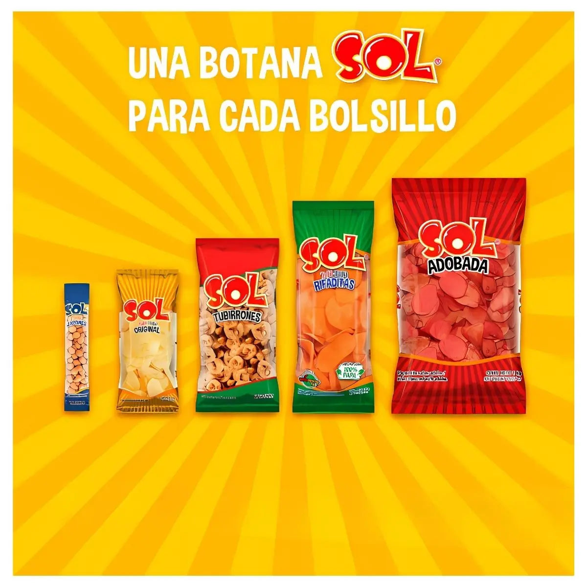 Papas Rifadita Tubipapa Sol Botanas Snak Salado Bolsa 100gr - Papas Sol - vista lateral